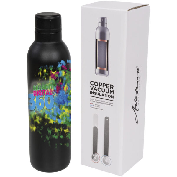 Odin 510 ml copper vacuum insulated water bottle – Solid black with logo
