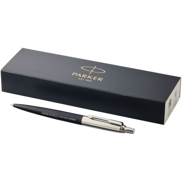 Parker Jotter Bond Street ballpoint pen (blue ink) – Solid black with logo