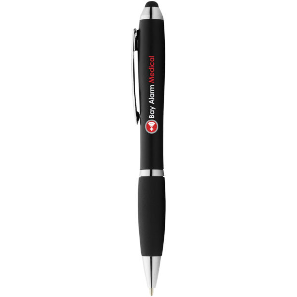 Nash coloured stylus ballpoint pen with black grip (blue ink) – Solid black with logo