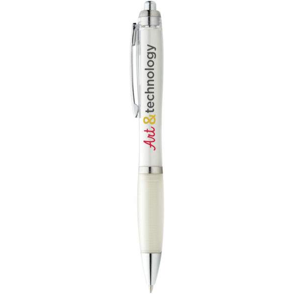 Nash ballpoint pen coloured barrel and grip (blue ink) – Transparent white with logo