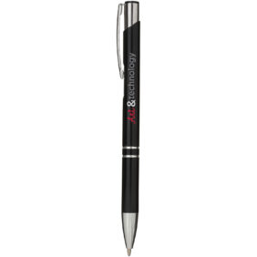 Moneta aluminium click ballpoint pen (blue ink) – Solid black with logo