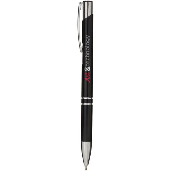 Moneta aluminium click ballpoint pen (blue ink) – Solid black with logo