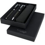 Carbon duo pen gift set with pouch (black ink) – Solid black with logo