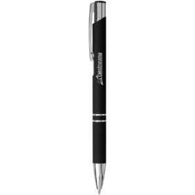 Moneta soft touch ballpoint pen (black ink) – Solid black with logo