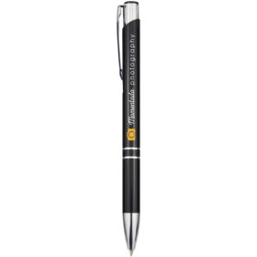 Moneta aluminium click ballpoint pen (black ink) – Solid black with logo