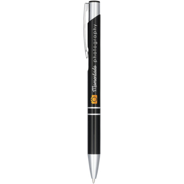 Moneta anodized aluminium click ballpoint pen (black ink) – Solid black with logo