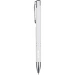 Moneta recycled aluminium ballpoint pen (black ink) – White with logo