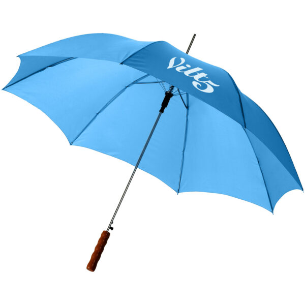 Lisa 23" auto open umbrella with wooden handle – Process blue with logo