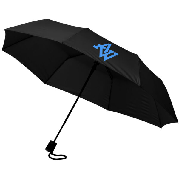 Wali 21" foldable auto open umbrella – Solid black with logo
