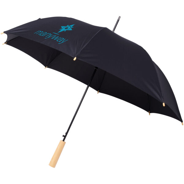 Alina 23" auto open recycled PET umbrella – Solid black with logo