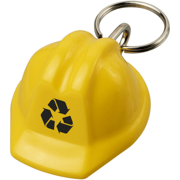 Kolt hard hat-shaped recycled keychain – Yellow with logo