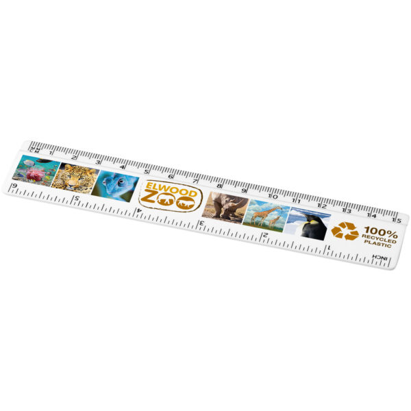 Refari 15 cm recycled plastic ruler – White with logo