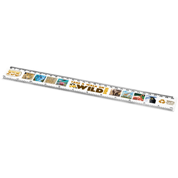 Refari 30 cm recycled plastic ruler – White with logo