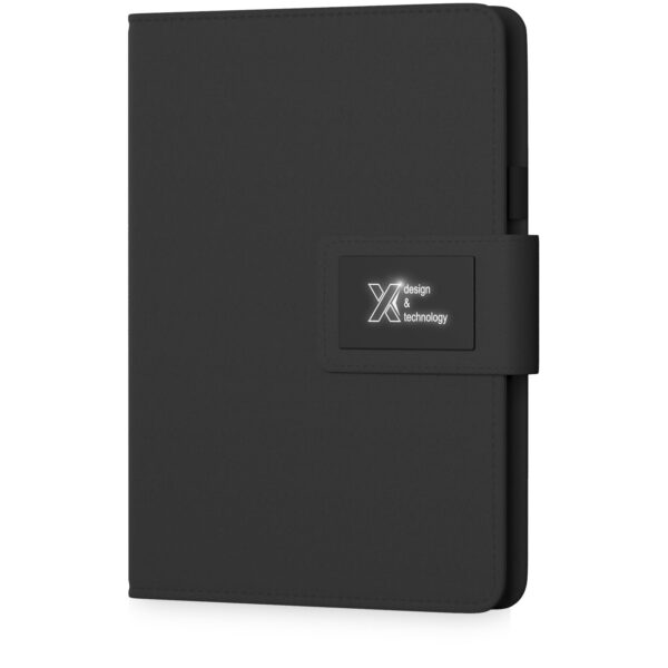 SCX.design O16 A5 light-up notebook power bank – Solid black with logo