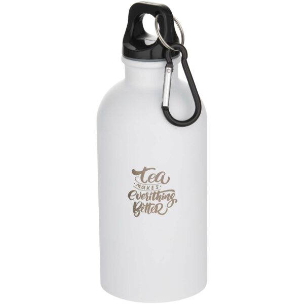 Oregon 400 ml matte RCS recycled single wall stainless steel water bottle with carabiner – White with logo