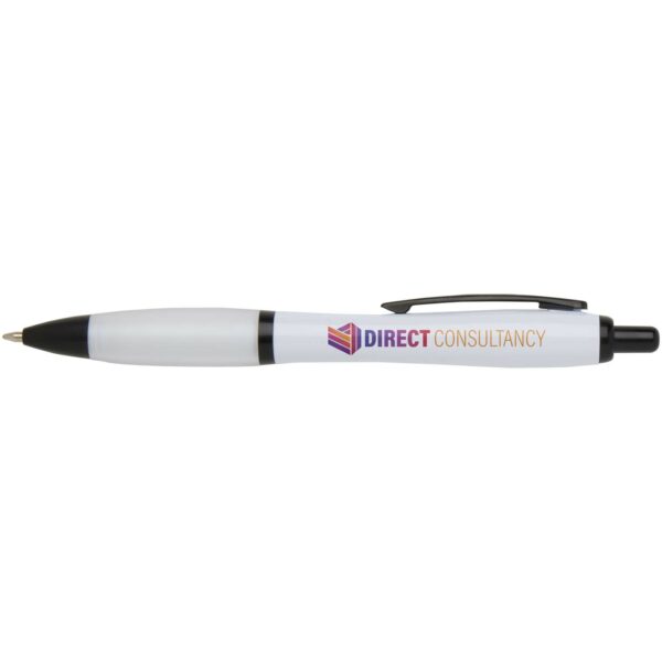Nash recycled plastic ballpoint pen with black trims (black ink) – White with logo