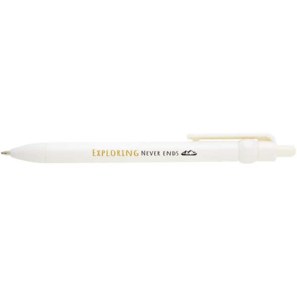Fidget recycled plastic ballpoint pen (black ink) – White with logo