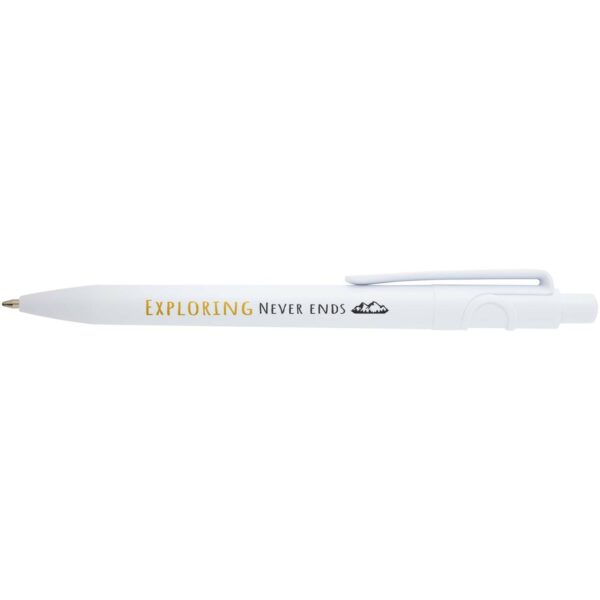 Unica recycled plastic ballpoint pen (black ink) – White with logo