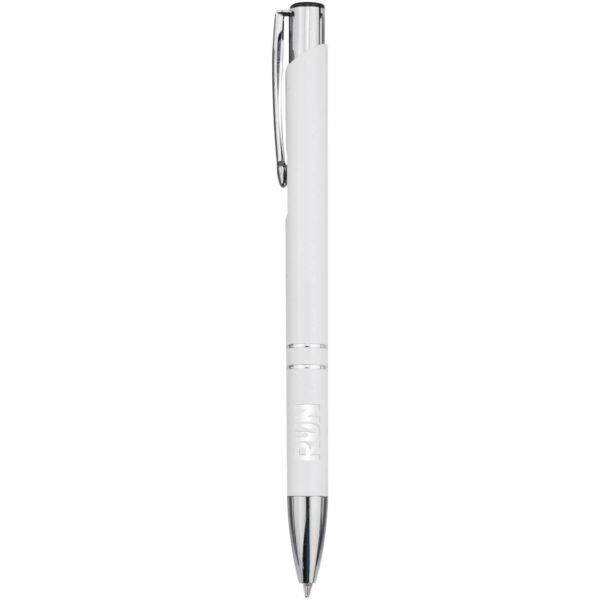 Moneta recycled aluminium ballpoint pen (blue ink) – White with logo