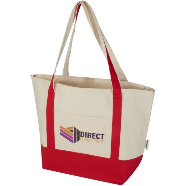 Sam 320 g/m² GRS recycled cotton tote bag – Red with logo