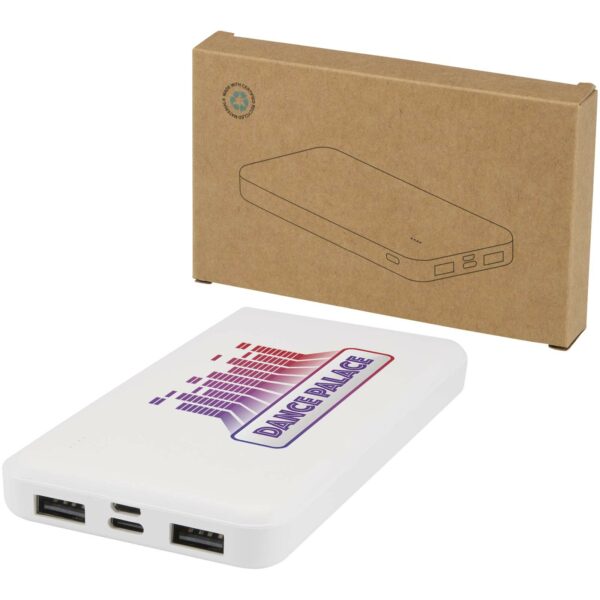 Intan 10.000 mAh 10W recycled plastic power bank – White with logo