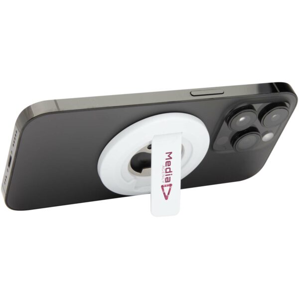 Ain recycled plastic magnetic phone stand with bottle opener – White with logo