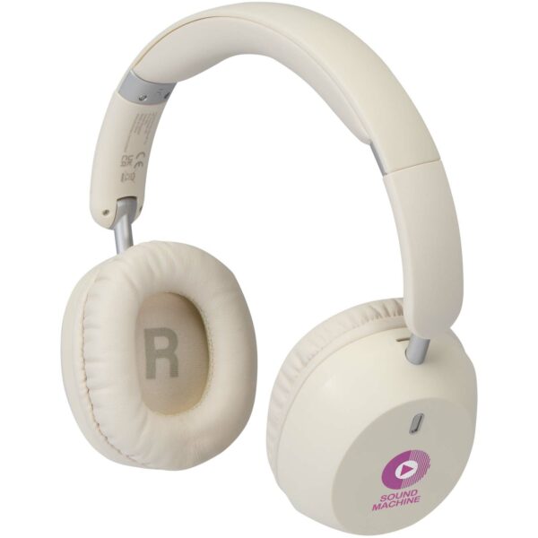 Hoggar recycled plastic over-ear foldeable ANC and ENC headphones – White with logo