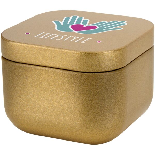 Tindra square tin candle with vanilla aroma – Gold with logo