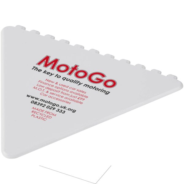 Frosty triangular recycled plastic ice scraper – White with logo
