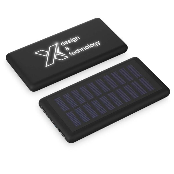 SCX.design P30 8000 mAh light-up solar power bank – Solid black with logo