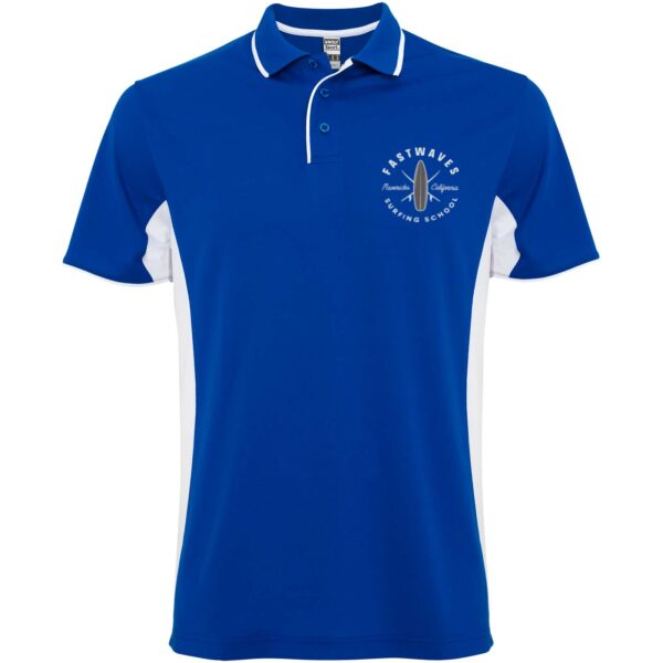 Montmelo short sleeve unisex sports polo – Royal blue with logo