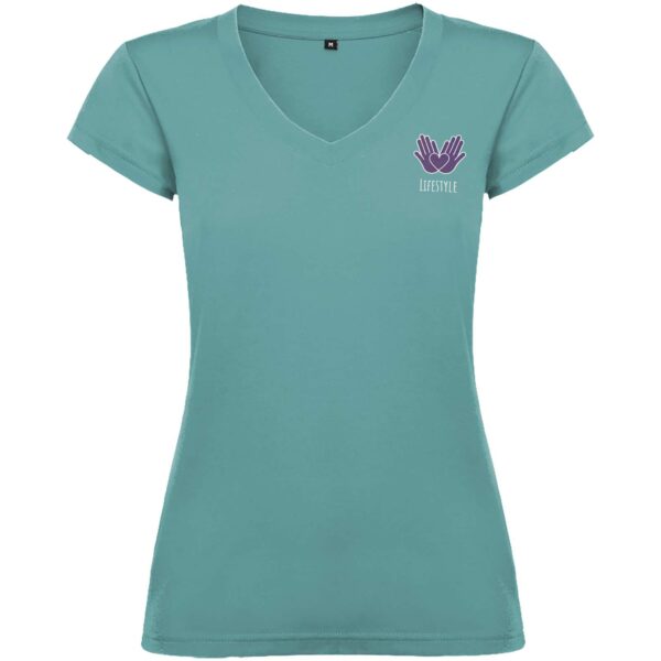 Victoria short sleeve women's v-neck t-shirt – Dusty Blue with logo